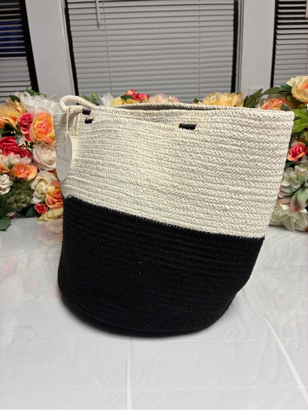 Mia Mélange Liquorice X-Large Organic Cotton Rope Cylinder Basket Black Ivory - Picture 14 of 14